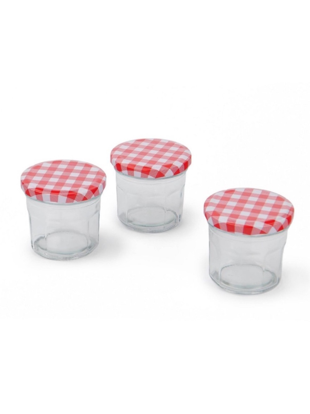 Set of 3 Glass Jars with Red & White Gingham Checkered Lids, Summer 2026